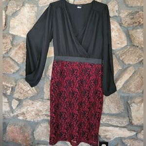 Venus Black & Red long sleeve with slit dress Medium